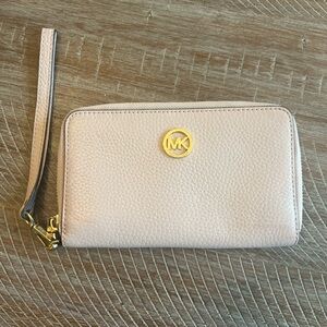 Michael Kors Gold Logo Beige Wristlet